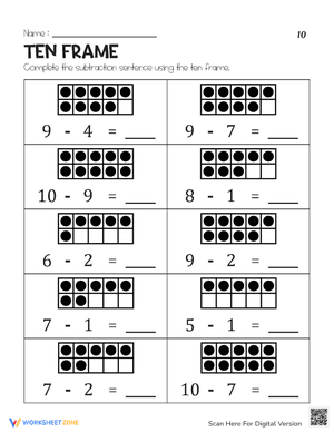 Ten Frame Subtraction 10