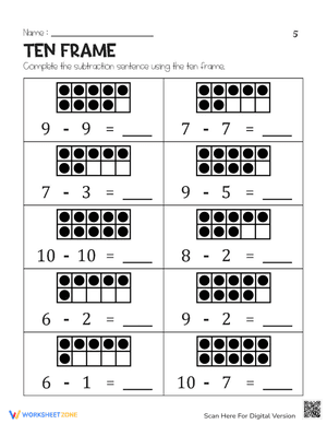 Ten Frame Subtraction 5