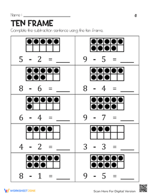 Ten Frame Subtraction 4