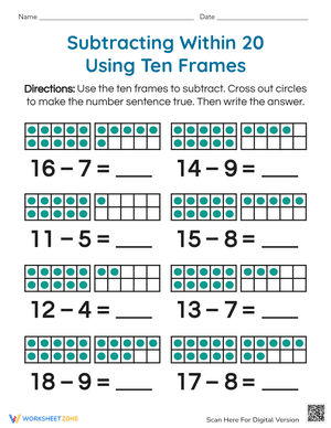 Subtracting Within 20 Using Ten Frames