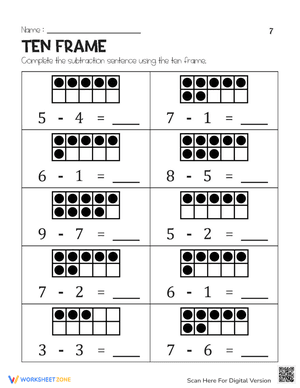 Ten Frame Subtraction 7