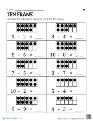 Ten Frame Subtraction 9