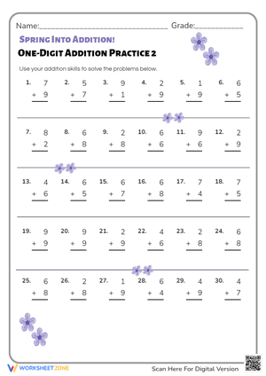 Spring Into Addition! One-Digit Addition Practice 2