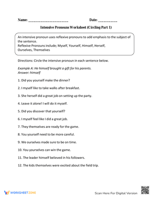 Practicing Intensive Pronouns Worksheet