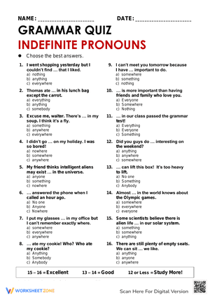 Grammar Quiz Indefinite Pronouns