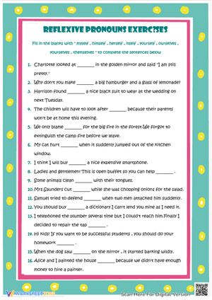 Reflexive Pronouns ESL Grammar Exercise Worksheet
