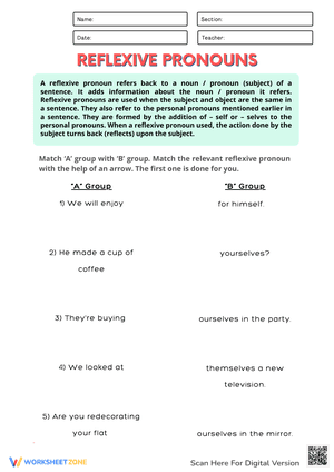 Reflexive Possessive Pronouns Practice Worksheets 4