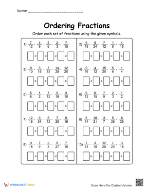 Ordering Fractions 12