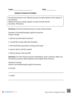 Circling and Writing Intensive Pronouns Worksheet 2