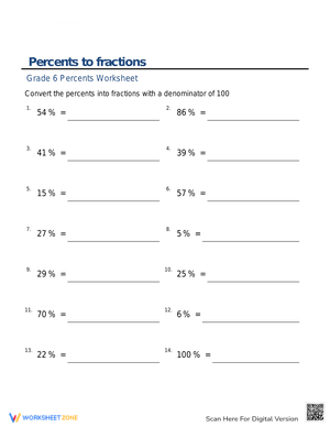Percents to fractions 1