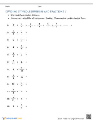 Dividing by Whole Numbers and Fractions 1