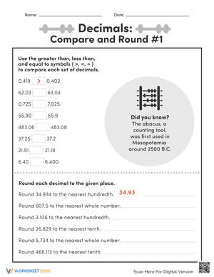 Compare and Round Decimals #1