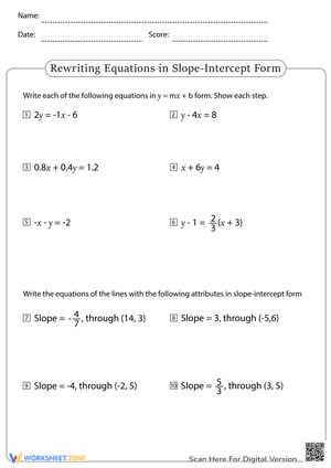 Rewriting Equations in Slope-Intercept Form 1