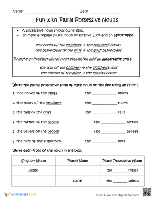 Fun with Plural Possessive Nouns Worksheets