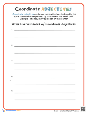 Write Sentences with Coordinate Adjectives Worksheet