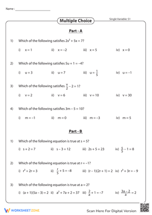 MCQs based on Equations