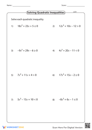 Solving Quadratic Inequalities Algebraically 2