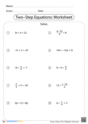 Two-Step Equations Practice