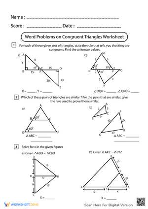 Congruent Triangles Word Problems