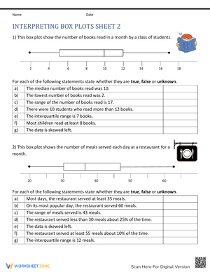 Interpreting Box Plot Worksheets 2