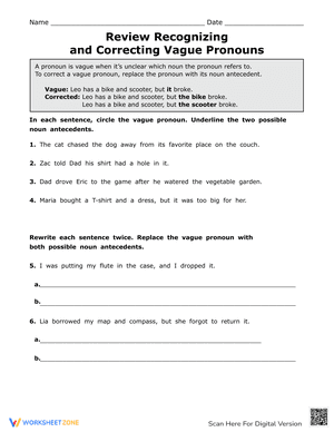 Review Recognizing and Correcting Vague Pronouns 2
