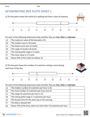 Interpreting Box Plot Worksheets 1