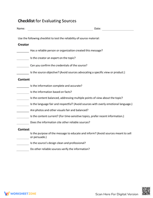Checklist for Evaluating Sources