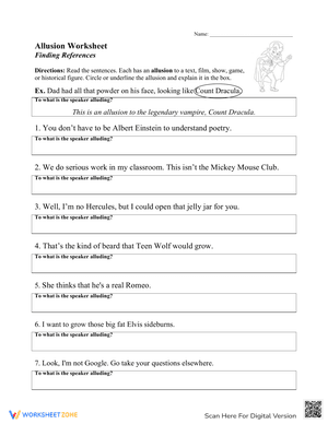 Allusion Worksheet Finding References