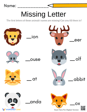 Missing Letter Mammal Worksheet