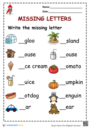 Fill in the missing letter worksheets