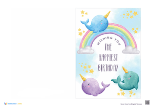 Watercolor narwhal - happy birthday card