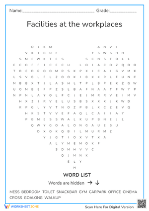 Facilities at the workplaces word search