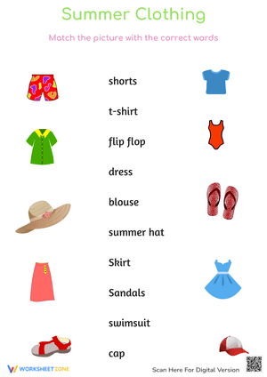 Summer Spelling - Clothing worksheet