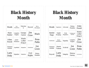 Black History Month Bingo 1