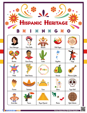 Hispanic Heritage Month Bingo Game Cards 3