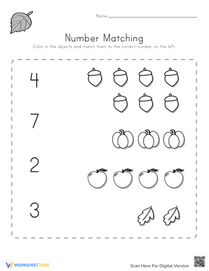 Fall Number Matching Worksheet