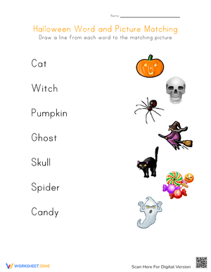 Halloween Word to Picture Matching Worksheet