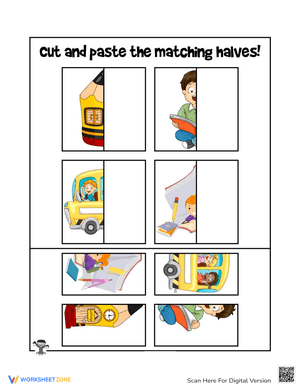 Back to School Matching Finish the Puzzle Worksheet