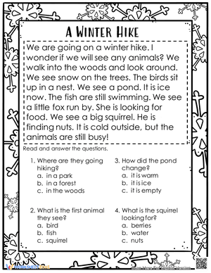 Reading Comprehension Passages - A winter hike