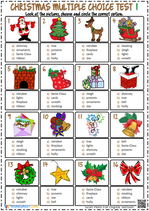 Christmas ESL Printable Multiple Choice Tests For Kids 1