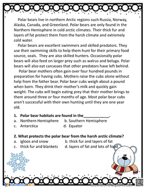 Nonfiction - Informational Text Comprehension Worksheets - Polar Bears