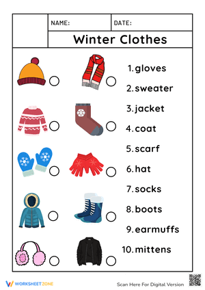 Winter Clothes Worksheets