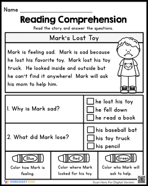 Reading Comprehension Passages - Mark's Lost Toy