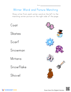Winter Word to Picture Matching Worksheet