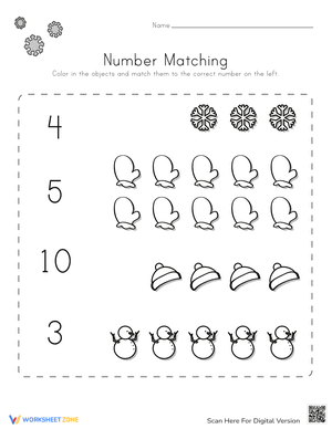 Winter Number Matching Worksheet