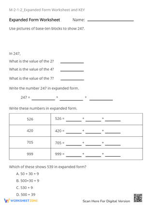 M-2-1-2_Expanded Form Worksheet and Key