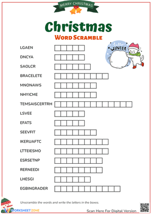 Christmas Word Scramble Puzzle