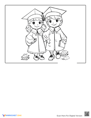 Boy And Girl In Last Day Of School Coloring Page
