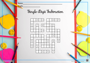 Single- Digit Subtraction Crossword Worksheet