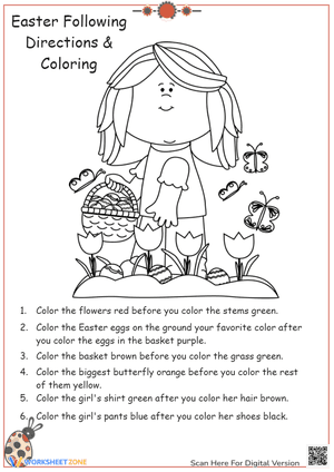 Easter Following Directions Coloring Sheet 1